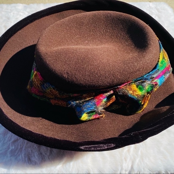 BROWN Hat with multi color head band - Picture 2 of 3